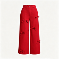 Pantalon décontracté plissé à taille haute pour femme, coupe droite, avec nœud et bouton, taille élastique, anti-plis, séchage rapide, respirant