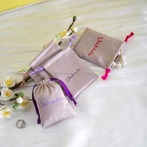 High Quality 7*9cm Champagne Silk Satin Drawstring Pouch with Ribbon Jewelry Container for Caps Shoes <b>Hats</b> Wigs - Product Image 6