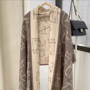Hiver Chat Tassel Pashmina Châles Wraps Grandes écharpes Cachemire Feel Echarpe pour Femmes - Product Image 2