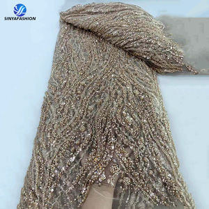 Sinya haute qualité luxe perlé dentelle tissu 5 Yards vert africain paillettes perles <span class=keywords><strong>Tulle</strong></span> élégant fête de mariage <span class=keywords><strong>Dressing</strong></span> - Product Image 5