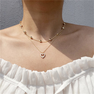 Collana Trendy da <span class=keywords><strong>Donna</strong></span> con Ciondolo a <span class=keywords><strong>Cuore</strong></span> Multistrato con Strass, Placcata in Oro, Gioiello <span class=keywords><strong>di</strong></span> Moda con Charm Personalizzato - Product Image 5