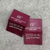 Étiquettes de vêtements personnalisées en polyester écologique de haute qualité, marque Damask, logo personnalisé, bords coupés à l'échelle ultrasonique, cousus