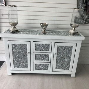 Top Seller Living Room Cabinet Crushed Diamond White Mirrored Furniture Cabinet Mirrored Side Board