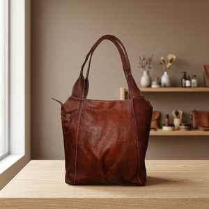 Sac fourre-tout en cuir véritable, style classique, pour femme, poignée souple, couleur marron durable - Product Image 5