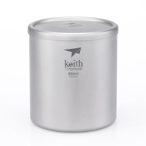Large Size Premium Pure Titanium 600ml <b>Sandblasted</b> Silver Gray Modern Minimalist Design Portable Ultralight Double-Wall Mug Lid - Product Image 1