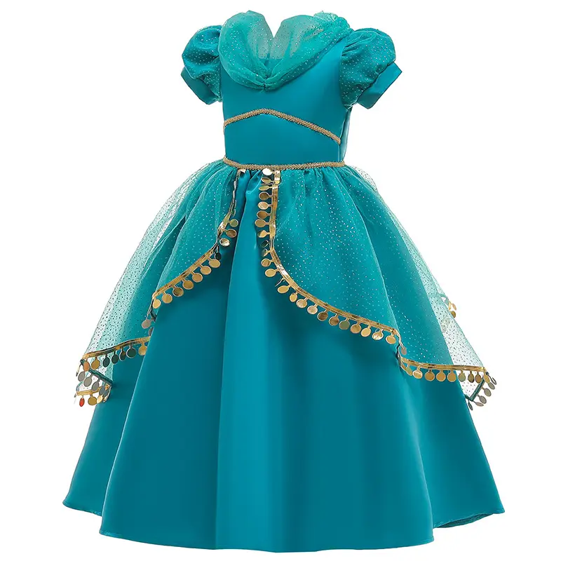 Laatste Nieuwe Jaar Kostuum Pretty Baby Meisjes Party Cosplay Disny Puffy Aladdin Egypte Jasmijn Prinses Jurken Voor Kinderen