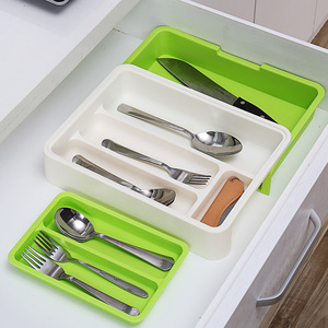 Drawer Cutlery Storage Box Set Rectangular Multi Compartment Kitchen Organizer Light Gray And Light Green - Product Image 1