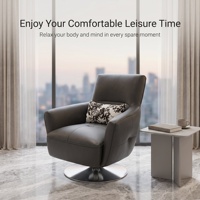 Fauteuil pivotant moderne en similicuir noir, fauteuil d'appoint rembourré avec base en acier inoxydable, fauteuil de détente pour la maison