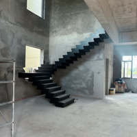 Escalier en L à quart de tour avec plateforme d'angle, rangement sous escalier pour maison de ville, escaliers flottants en marbre massif, éclairage intégré