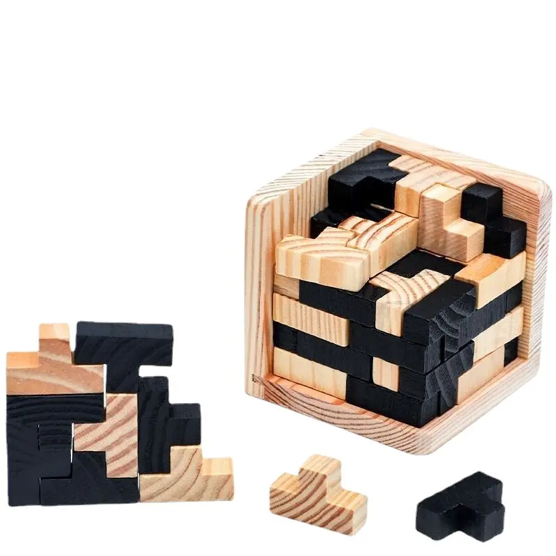 3डी लकड़ी का क्यूब ब्रेन टीज़र पहेली इंटरलॉकिंग शैक्षिक खिलौने बच्चों के लिए प्रारंभिक शिक्षा खिलौना बच्चों के हाथ-आंख समन्वय सेट