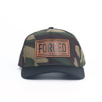 Topi Camo 5 Panel Berstruktur dengan Patch Kulit Custom yang Laris Manis, Pinggiran Melengkung