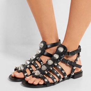 Colors Custom Punk Styles Women <b>Flat</b> Metal Studs Shoes Ankle Strap <b>Flats</b> With Sandals Cool Girls Roman Slides - Product Image 1