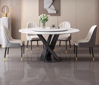 Ensemble de table à manger de luxe en pierre frittée convertible avec 6 chaises, plateau tournant Lazy Susan, base en acier au carbone, moderne, extensible et durable