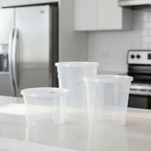 <b>Microwavable</b> Disposable Deli Cup Food <b>Storage</b> Containers with Lids Heavy Duty Round Plastic Jars for Sauces and Side Dishes - Product Image 1