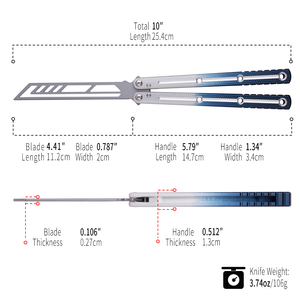 Coltello Balisong Pieghevole Portatile EDC per Principianti con Gradiente Bianco Blu Scuro - Product Image 3