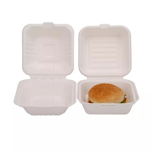 8'' 9'' Biodegradable Disposable Bagasse Clamshell Takeaway Box Sugarcane Bagasse clamshell Hamburger Box