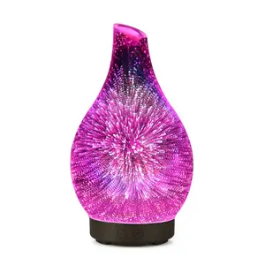 Offre Spéciale Cadeau 3D Biseau EN VERRE Ouverture Feu D'artifice En Forme de Vase Arôme Diffuseur d'huiles Essentielles à ultrasons Led Lumière