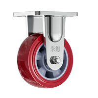 Roue pivotante robuste en polyuréthane rouge 4-8 pouces, noyau en PP, charge 260 kg, anti-abrasion, avec frein, roulement à billes silencieux