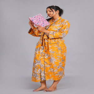 Kimono de Algodón Azul de Talla Grande de Calidad Superior, Ropa de Estar con Estampado Floral Hecho a Mano, Disponible a Precio de Mayoreo - Product Image 3