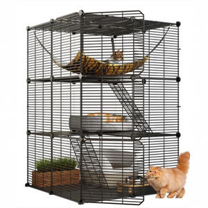 Ev kullanımı için ekstra büyük <span class=keywords><strong>DIY</strong></span> ücretsiz montaj kedi kafesi katı desen Metal inşaat çoklu boyutları küçük hayvanlar çelik - Product Image 2