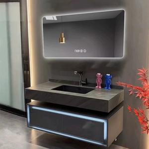 Meuble-lavabo mural moderne <span class=keywords><strong>de</strong></span> haute qualité, indéformable, <span class=keywords><strong>avec</strong></span> lavabo en céramique, lavabos simples/doubles, <span class=keywords><strong>miroir</strong></span> pour usage hôtelier - Product Image 2