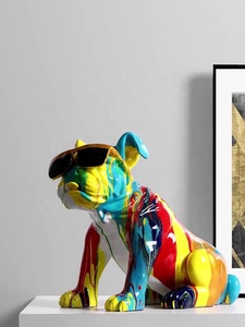 Sculpture bouledogue multicolore-<span class=keywords><strong>Statue</strong></span> de chien abstraite et vibrante pour décoration de maison et de galerie moderne - Product Image 6