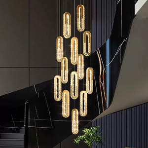 Hiện đại sang trọng vàng đèn chùm pha lê với điều khiển từ xa có thể điều chỉnh chiều cao dẫn ánh sáng Trần cho biệt thự khách sạn cầu thang giữa - Product Image 2