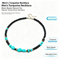 Collier turquoise pour homme, perles noires, collier en pierre naturelle, chaîne réglable, bijoux de style occidental