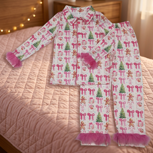 RTS Summer <b>Santa</b> Bows Adult <b>Women's</b> Button Feather Solid Short Breathable Pajamas <b>Outfits</b> New Designs Sleepwear - Product Image 3