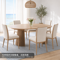 Table à manger contemporaine sur piétement, design de base cannelée, plateau extensible pour la décoration de la salle à manger