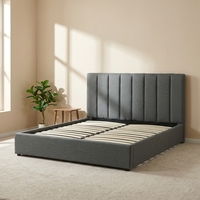 Schlafzimmer-Stauraumbett Plattformrahmen Vertikales Lineares Nahtmuster Kopfteil Breite Basis Anthrazit Samt Kingsize-Bettgestell