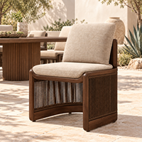 Fauteuil de salon d'extérieur moderne sans accoudoirs en bois massif avec panneau en corde torsadée, chaise d'appoint de patio avec assise incurvée pour jardin, terrasse, balcon