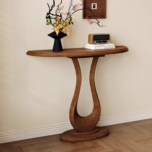 <b>Walnut</b> Finish Console <b>Table</b> Oval Entryway Sofa <b>Table</b> Decorative Hall <b>Table</b> with Curved Pedestal for Living Room - Product Image 4