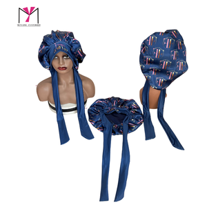 MUTANG CUSTOMIZE Satin Bonnet Blue Printed Logo Fashion Headwear for Women Daily Use Four Seasons 54-56CM - Product Image 2