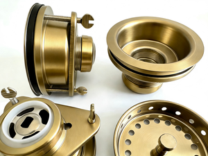 Assemblaggio Scarico Lavello Quadrato 4-1/2'' con Filtro a Cestello Superficie Oro Spazzolato Disponibile OEM - Product Image 2