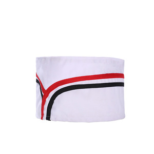 Chef's <b>Hat</b> <b>Flat</b> Top With Red And Black Stripe Unisex Adult For Western Restaurant Bakery Professional Use - Product Image 3