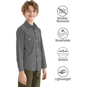 Chemise habillée à manches longues pour garçons, en tissu Oxford, avec poche poitrine, coupe classique, chemise uniforme pour tout-petits - Product Image 5