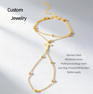 Gioielli Inspire, Catena da Dito a Doppio Strato in <span class=keywords><strong>Acciaio</strong></span> Inox con Perline e Croce, Regalo per la Festa della Mamma, Gioielli per Feste - Product Image 1