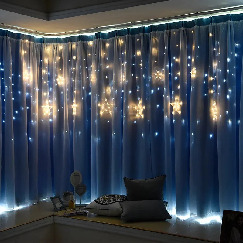 Howlight 138 Led 3.5m 8 Modes Waterproof Star Moon Fairy String Light Christmas Curtain Lights With Remote Control