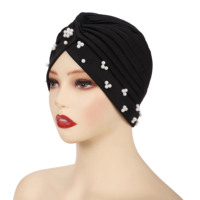 Nouveau doux couleur unie musulman dames Hijab femmes indonésie musulman casquette bandeau perles Bandana bandeau cheveux accessoires Turban chapeau