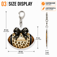 Porte-clés personnalisé en acrylique, imprimé léopard, avec nœud en perles noires, breloque de sac, cadeau pour les fans de sport