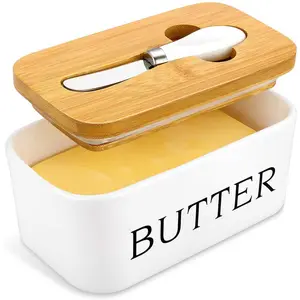准备装运矩形白色陶瓷黄油碟厨房黄油容器带刀瓷黄油盒