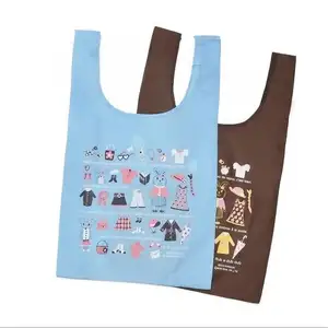 Shopping Polyester Bag Portable GRS Recycled Polyester Reusable Foldable RPET Shopping Bag Grocery Pocket Pouch