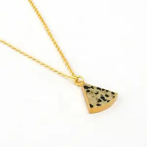 Beautiful Dalmation Jasper gemstone pendent necklace jewelry gold electroplated fancy shape chain pendant necklace jewelry