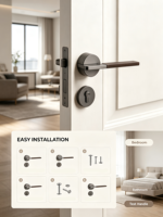 Poignée de porte moderne en bois de noyer gris argenté avec rosette en alliage de zinc, cylindre européen, serrure à clé pour porte intérieure, ensemble de passage
