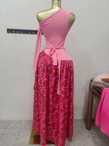 Drop Shipping di alta qualità monospalla abito da donna con stampa floreale Maxi abito taglie forti Vestidos - Product Image 3
