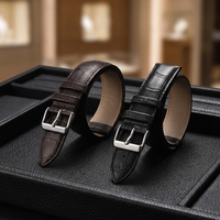 Bracelet de montre intelligente en cuir de veau imperméable - Doux, tendance, noir et marron, 18 mm/20 mm/22 mm, motif crocodile vintage
