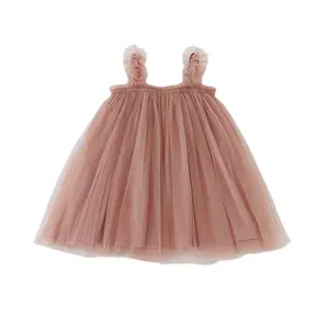 2023 Summer New Style Baby Girls Solid With Lining Dress Voile Stringy Selvedge Puffy Skirt Princess Dress