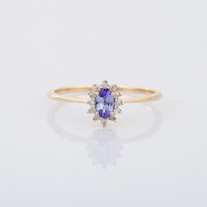 Bijoux de luxe Tanzanite naturelle et bague de mariage en diamant coupe ronde 14K solide or jaune pierres précieuses bague femmes cadeaux en gros - Product Image 2