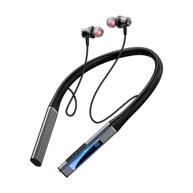 2024 Hot Sale High Quality Neckband Metal Earphone with Digital Display 80-100 Hours Play Time Noise Cancelling Sports Headset